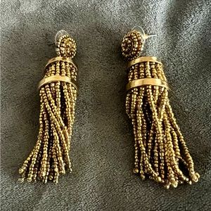 Gold Beaded Tassel Earrings for pierced ears